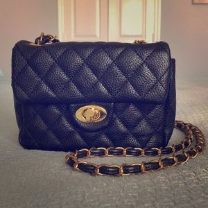 Black and gold quilted evening bag